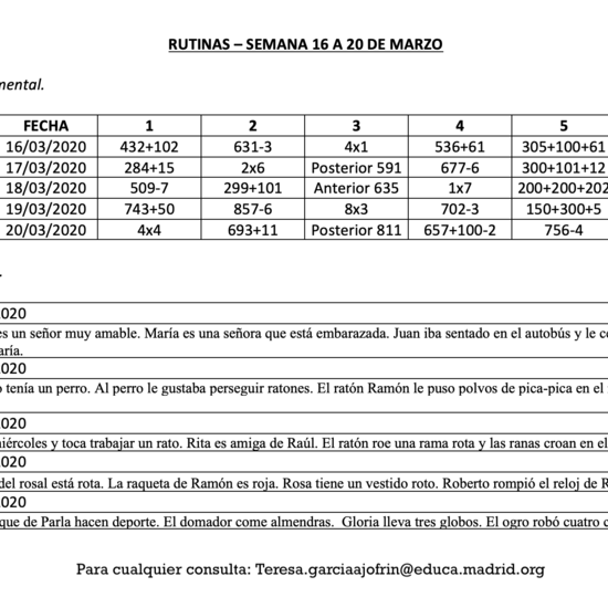 RUTINAS - Semana 16 a 20 de marzo