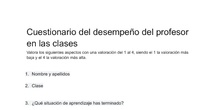 Cuestionario Desempeño del profesor