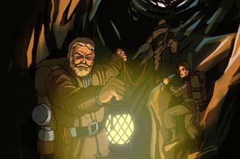 Viaje al centro de la Tierra: Los expedicionarios bajando por el