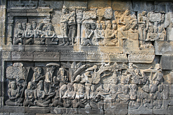 Detalle de relieves, Templo Borobudur, Jogyakarta, Indonesia