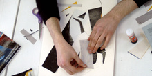 Hombre elaborando un collage