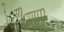 Fotomontaje de Neptuno con ruinas griegas al fondo