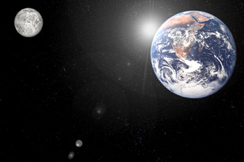 Vista desde el espacio de la tierra y la luna