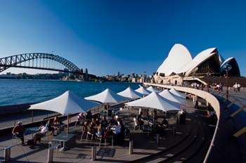 Terraza con sombrillas junto al mar