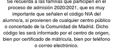 Aviso Código NIA alumnos