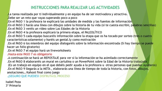 Instrucciones para realizar la tarea 5 Edades de la Historia