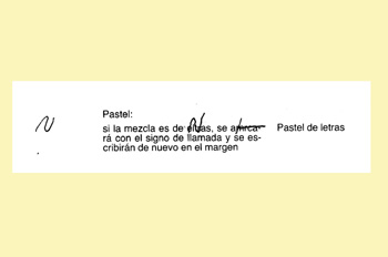 Signo de corrección: pastel de letras