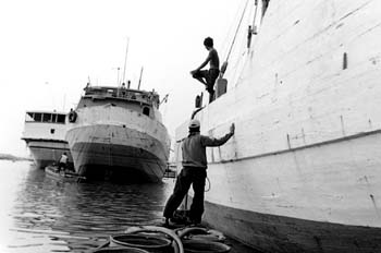 Vendedores de agua en los barcos, Indonesia