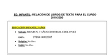 Listado Libros Educación Infantil 2019/20