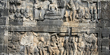 Detalle de relieves, Templo Borobudur, Jogyakarta, Indonesia