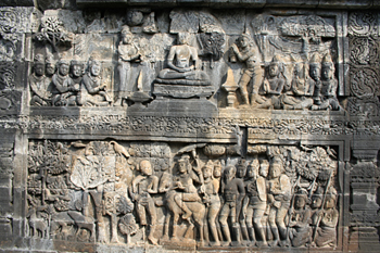 Detalle de relieves, Templo Borobudur, Jogyakarta, Indonesia