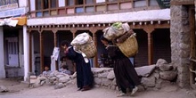 Mujeres de regreso del mercado de verduras, Ladakh, India