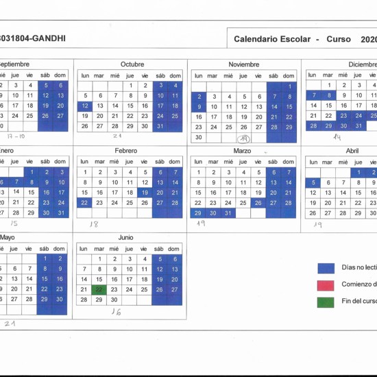 Calendario Escolar 2020-21