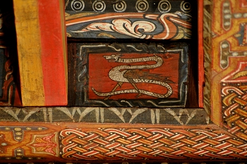 Detalle de pintura en alfarje. Dragón alado, Huesca