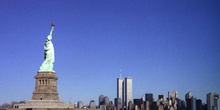 Torres gemelas y Estatua de la Libertad, Nueva York, Estados Uni