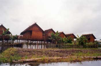 Huertas flotantes y poblado en Myanmar