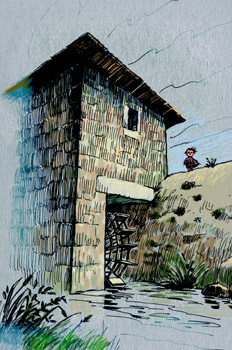 Lázaro de Tormes junto al molino