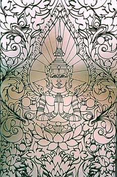 Detalle de diseño de orfebrería budista. Vientiane, Laos