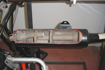 Silenciador de motocicleta. Sección