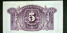 Reverso de un billete de cinco pesetas acuñado por el Banco de E