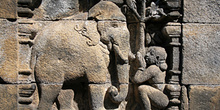 Detalle de relieves, Templo Borobudur, Jogyakarta, Indonesia