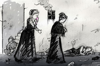 Guillermina y Jacinta en el corredor