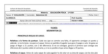 Ficha de Bádminton 2 para 1º ESO