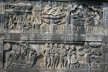 Detalle de relieves, Templo Borobudur, Jogyakarta, Indonesia
