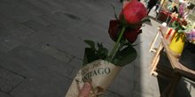 Mujer lleva rosas a la iglesia, Santiago d Compostela, La Coruña