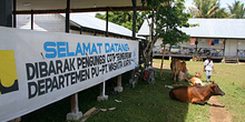 Cartel de bienvenida,campo de refugiados de Melaboh, Sumatra, In