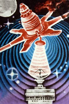 Satélite transmitiendo una señal a la torre de control