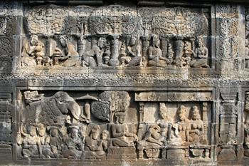 Detalle de relieves, Templo Borobudur, Jogyakarta, Indonesia