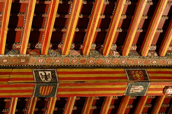 Detalle de pintura en alfarje. Motivos decorativos, Huesca