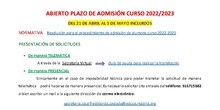 NORMATIVA    Procedimiento de ADMISIÓN 22-23