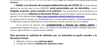 Información de Admisión CEIP Francisco de Orellana 2020-2021