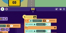 Programa con OctoStudio, un personaje moviéndose o parándose al hacer clic en un botón.