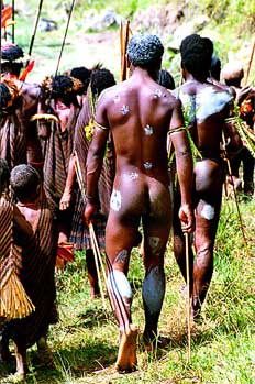 Pinturas en hombres del valle de Baliem, Irian Jaya, Indonesia