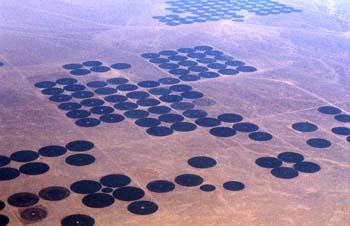 Sistemas de riego en el desierto de Arabia Saudí