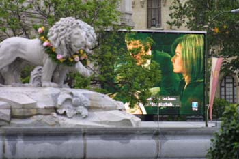 Leones de la Fuente de La Cibeles engalardonados con motivo de l