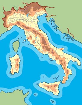 Mapa físico de Italia