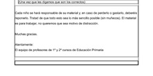 Circular material 1º y 2º de E.P. 13 septiembre 2017
