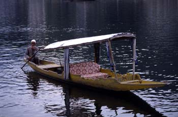 Barco-taxi en el lago Dal de Srinagar, Jammu y Cachemira, India