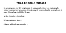 Tabla de doble entrada. 2 de 3