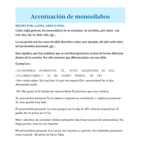 PRIMARIA 6º - LENGUA CASTELLANA Y LITERATURA - ACENTUACIÓN DE MONOSÍLABOS 