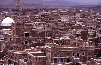 Edificaciones en la ciudad vieja de Sanaa, Yemen