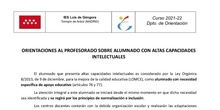 Orientaciones para profesorado ALTAS CAPACIDADES INTELECTUALES