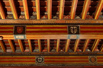 Detalle de pintura en alfarje. Escudo, Huesca
