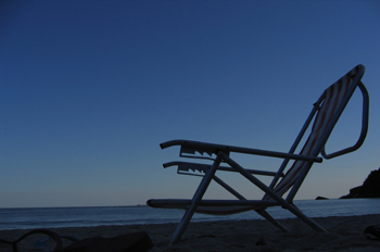 Silla de playa al atardecer, Guaecá, Sao Paulo, Brasil