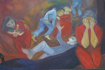 Detalle de un cuadro pintado en memoria de las víctimas de los A