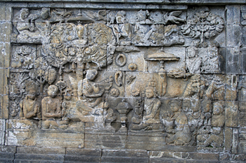 Detalle de relieves, Templo Borobudur, Jogyakarta, Indonesia